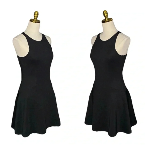 ABERCROMBIE & FITCH | Black Neoprene Scuba Knit Fit & Flare Skater Dress Size M - Picture 2 of 9